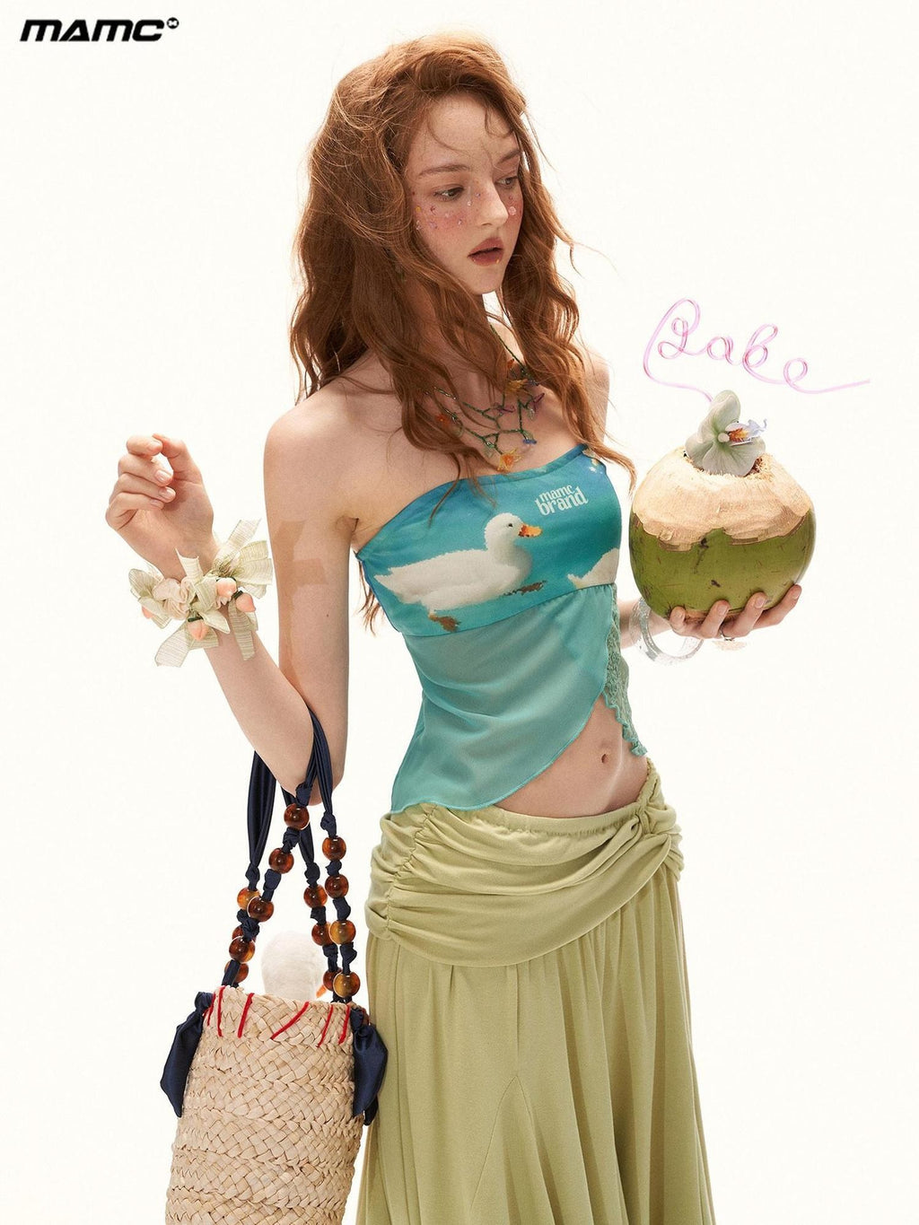 mamc Lake Blue Duck Print Strappy Women's Polyester Stretch Tube Tops