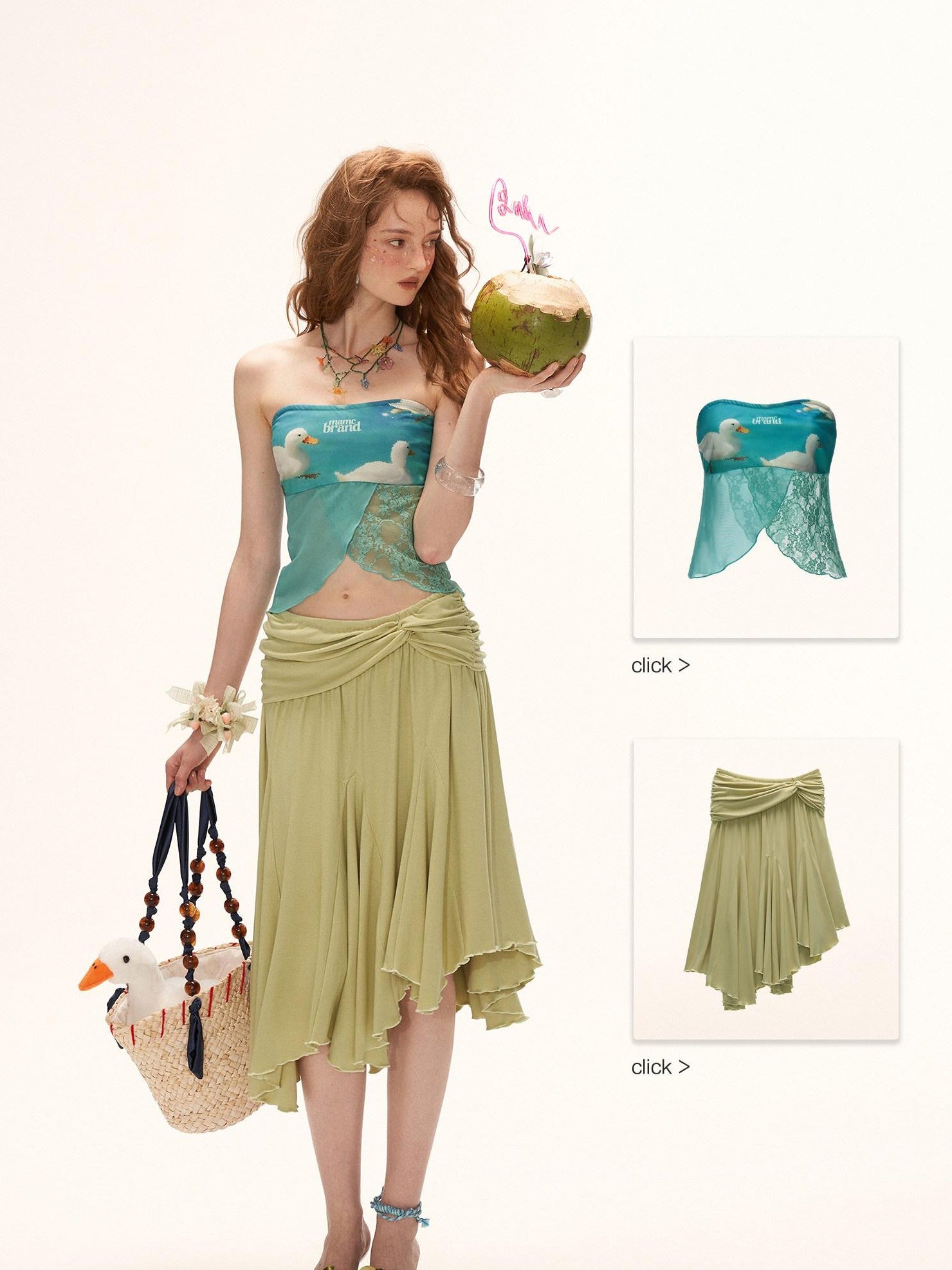 mamc Lake Blue Duck Print Strappy Women's Polyester Stretch Tube Tops