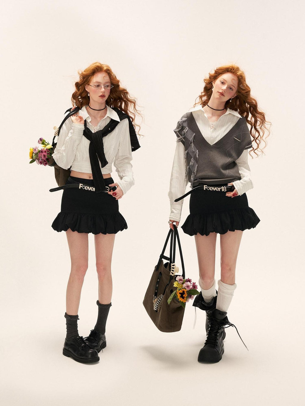 mamc Layered Striped Cinched Waist Women's Cotton Blend Cropped Shirts