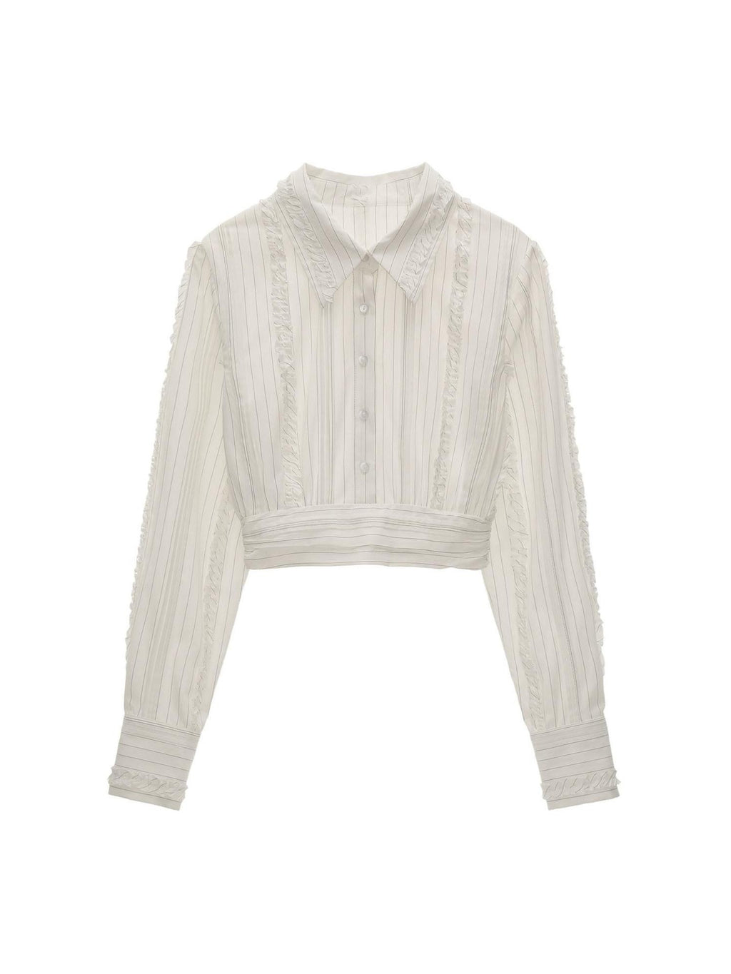 mamc Layered Striped Cinched Waist Women's Cotton Blend Cropped Shirts