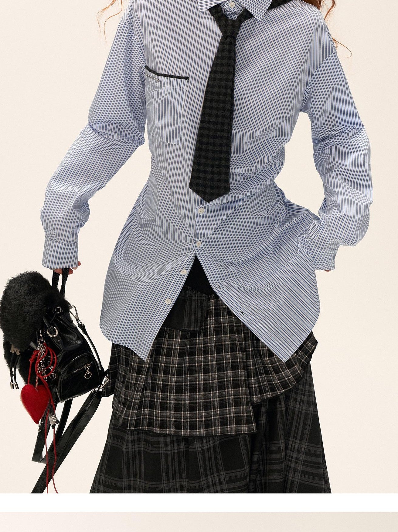 mamc Longline Striped Bow Tie Long Sleeve Women's Cotton Oversized Shirts