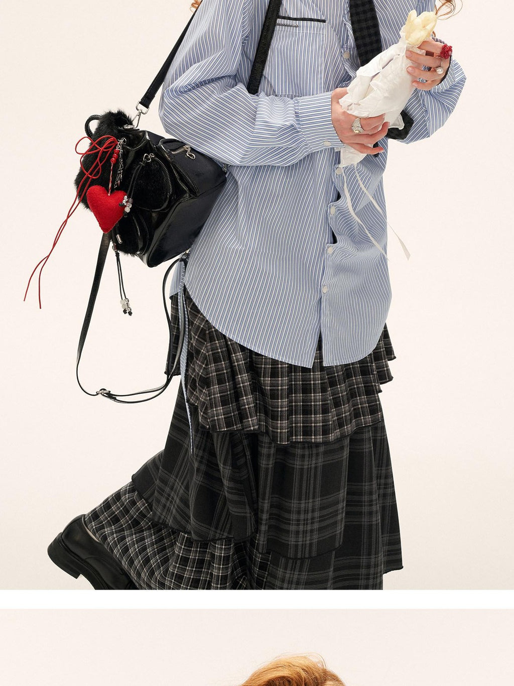 mamc Longline Striped Bow Tie Long Sleeve Women's Cotton Oversized Shirts