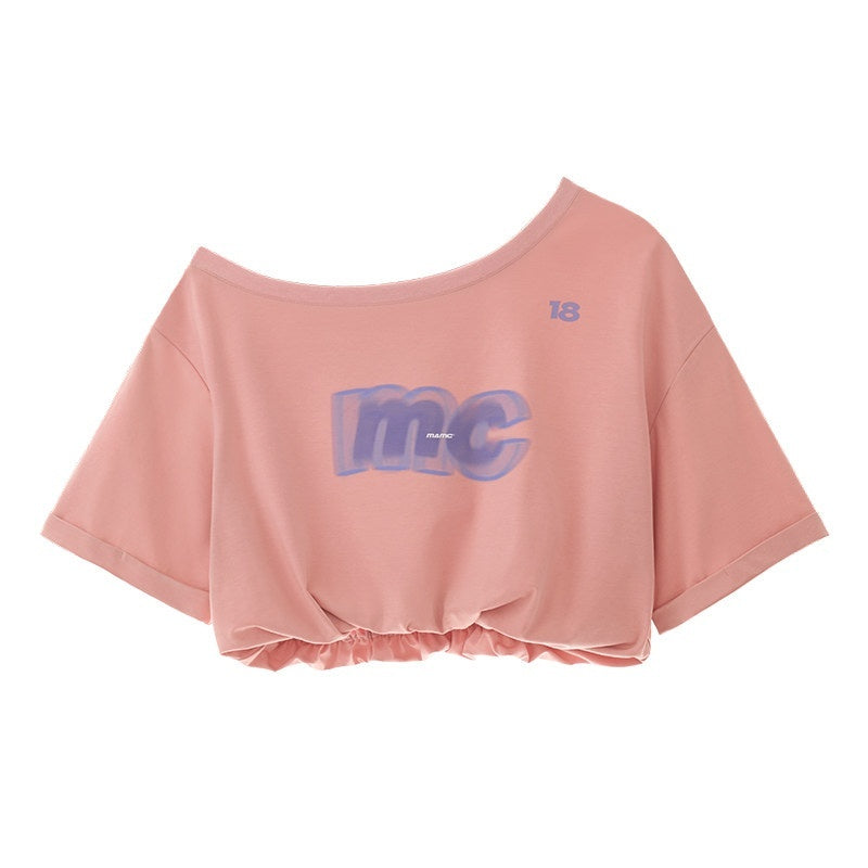 mamc_Off_Shoulder_Asymmetric_Logo_Print_Cropped_Women's_Cotton_Short_Sleeve_T-shirts_923871067038_MISSTT