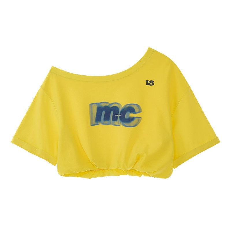 mamc_Off_Shoulder_Asymmetric_Logo_Print_Cropped_Women's_Cotton_Short_Sleeve_T-shirts_923871067038_MISSTT