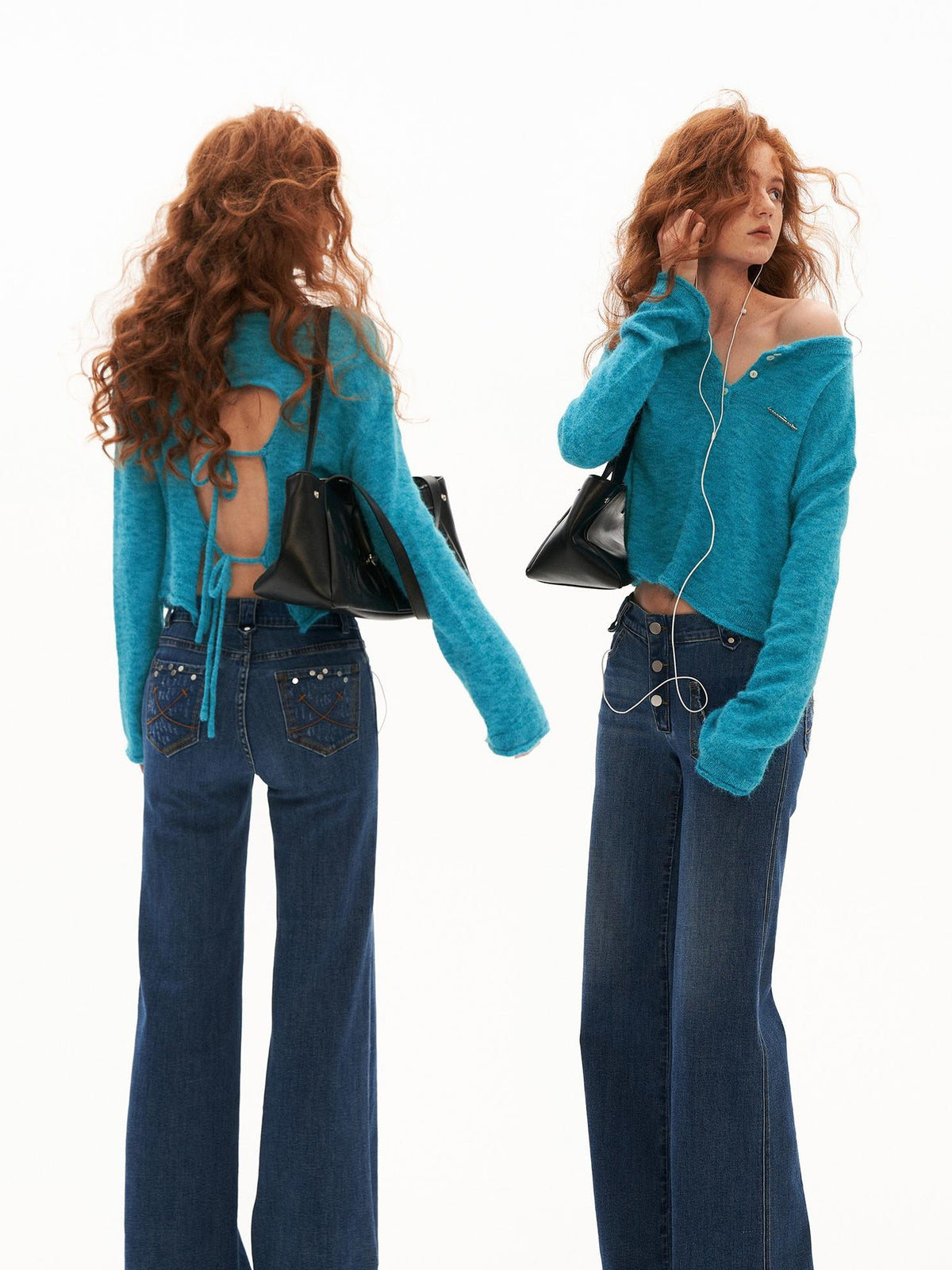 mamc Open Back Cropped Wool Blend Women's Sweaters