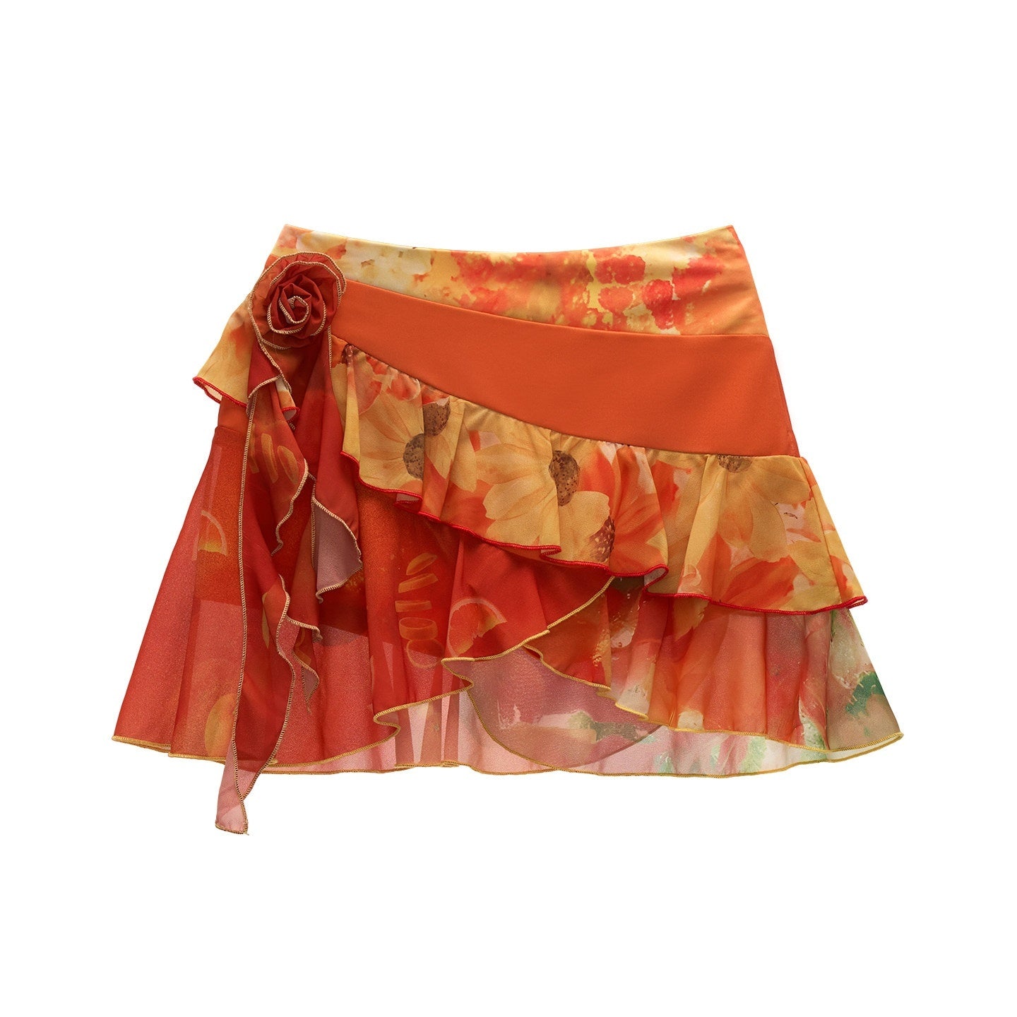 mamc_Orange_Floral_3d_Embellished_Asymmetric_Women's_Polyester_Mini_Skirts_1046422609243_MISSTT
