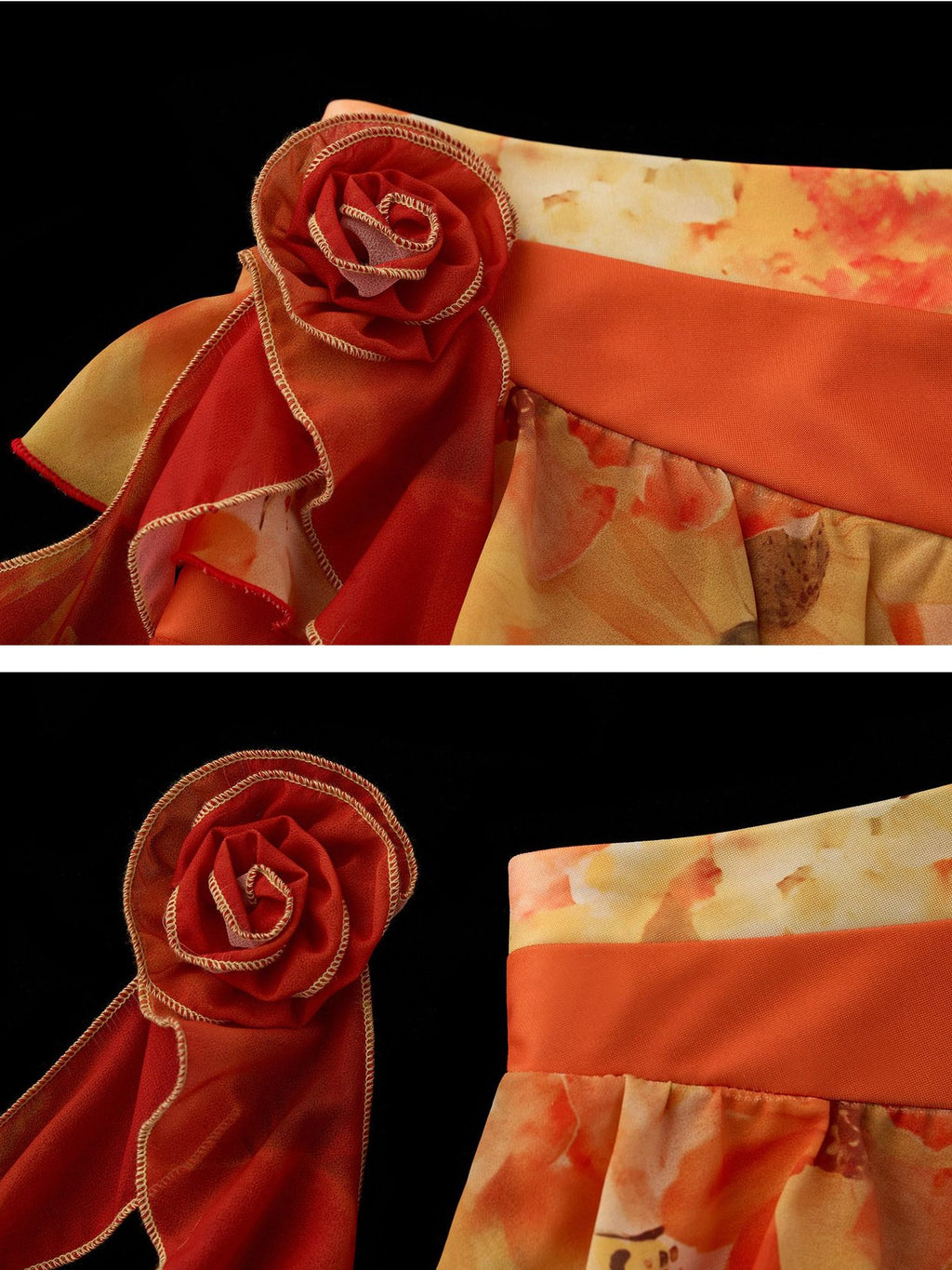 mamc Orange Floral 3d Embellished Asymmetric Women's Polyester Mini Skirts