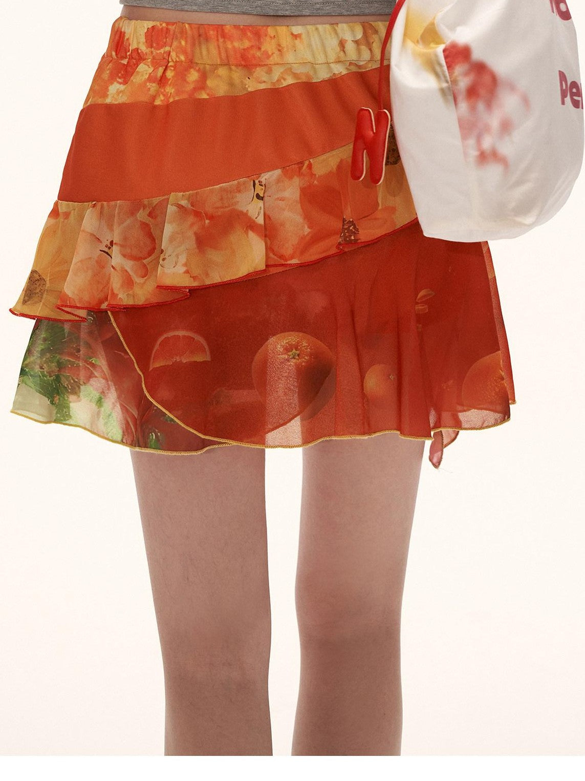 mamc Orange Floral 3d Embellished Asymmetric Women's Polyester Mini Skirts