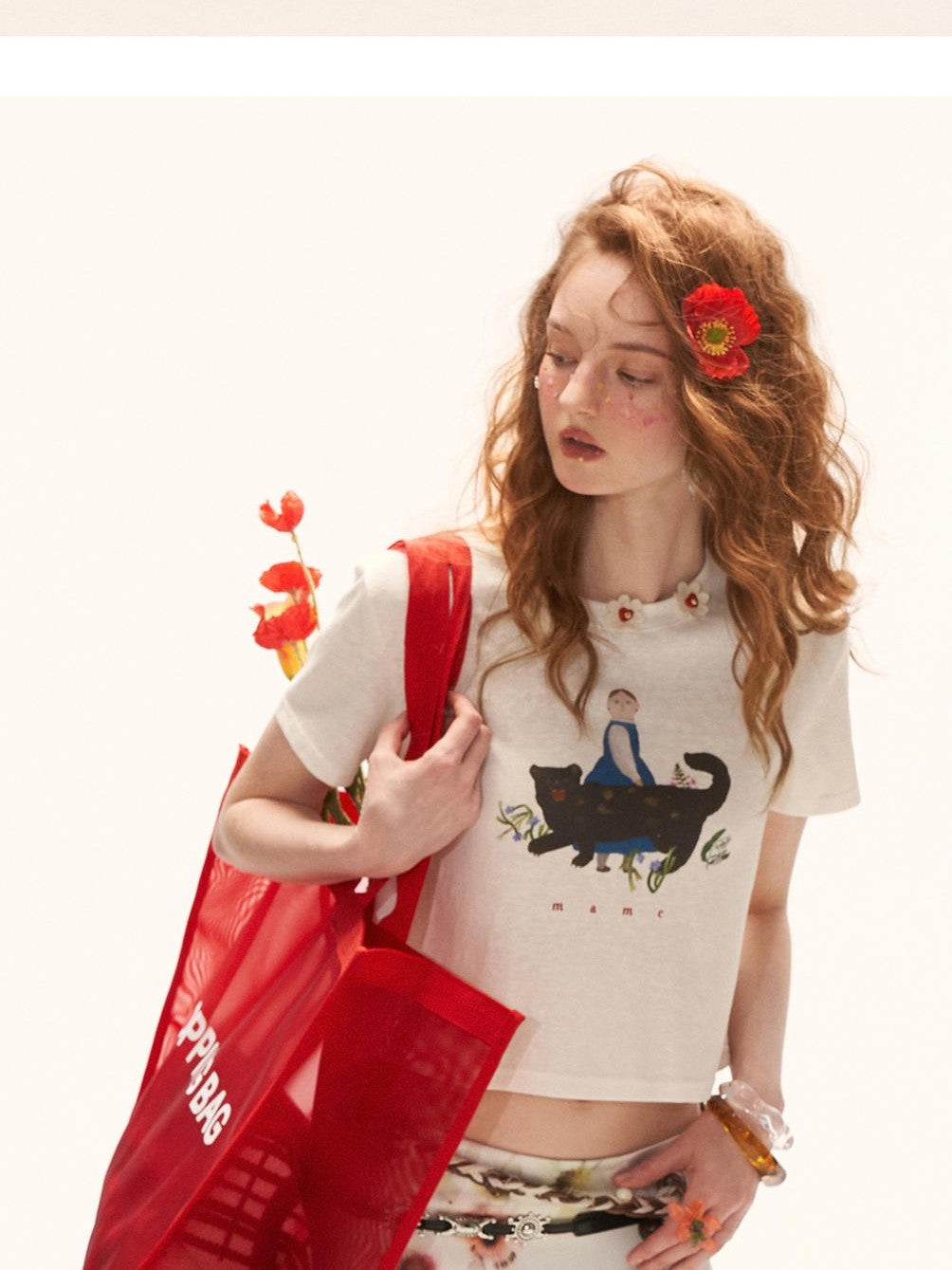 mamc Panther Oil Painting Print Slim Fit Women's Cotton Crop Tops