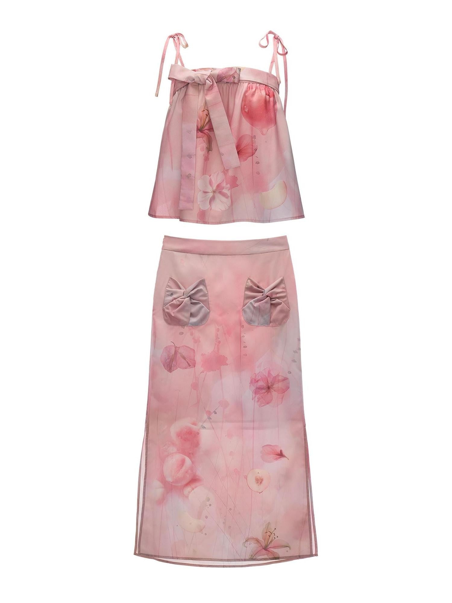 mamc Peach Bow Spaghetti Strap Women's Polyester Loose Fit Tube Tops