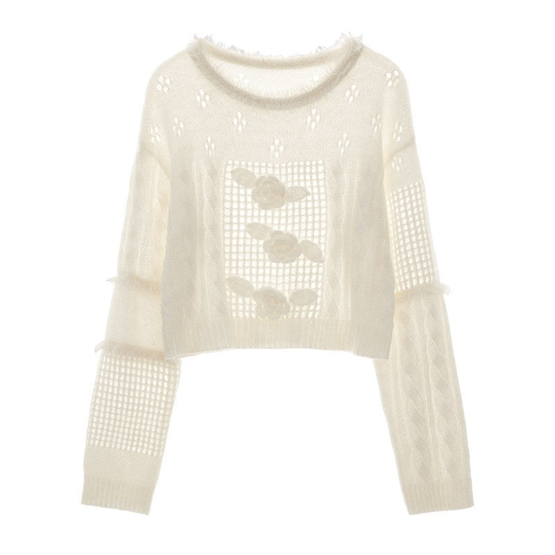 mamc_Pink_3d_Rose_Openwork_Fluffy_Collar_Women's_Acrylic_Wool_Blend_Sweaters_826472593772_MISSTT