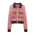 mamc_Pink_Animal_Motif_Zippered_Collared_Fitted_Women's_Polyester_Blend_Cardigans_986134726148_MISSTT