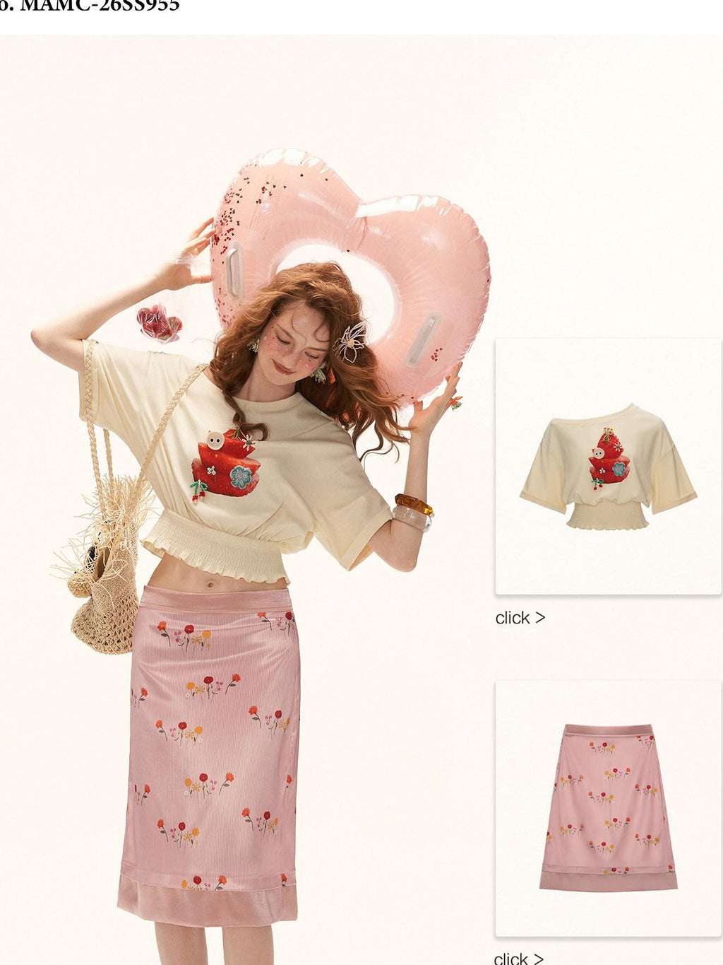 mamc Pink Floral Satin Midi Back Slit Women's Polyester Blend A-line Skirts