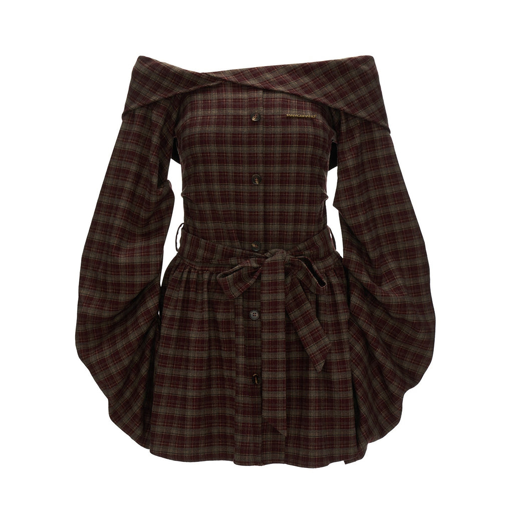 mamc_Plaid_One_Shoulder_Bow_Long_Sleeve_Women's_Polyester_Blend_Tube_Mini_Dresses_967569020855_MISSTT