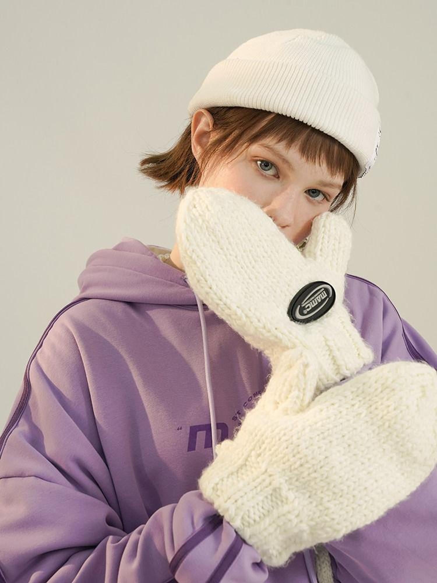mamc Plush Connected Finger Women's Wool Cashmere Gloves & Mittens