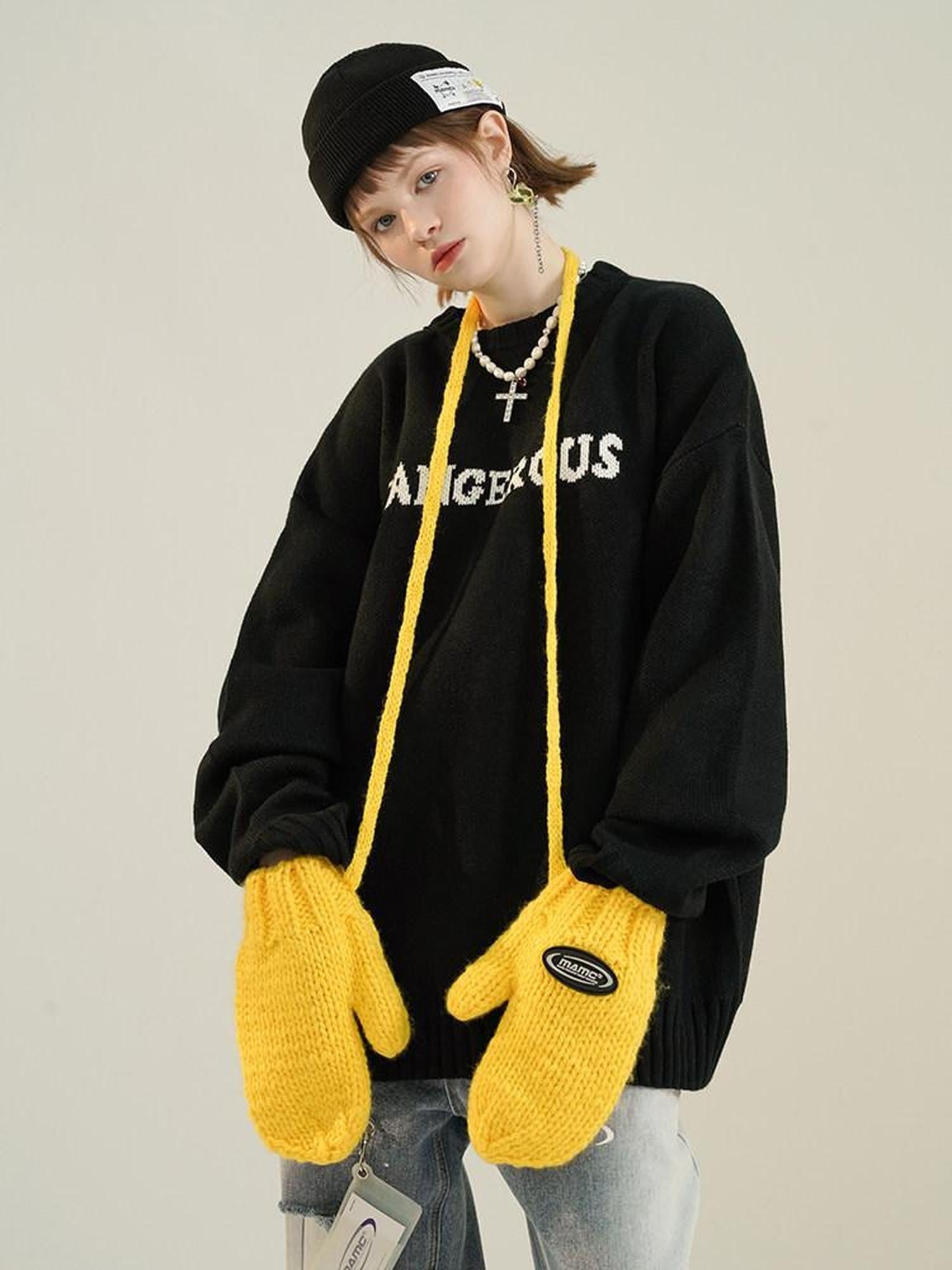 mamc Plush Connected Finger Women's Wool Cashmere Gloves & Mittens