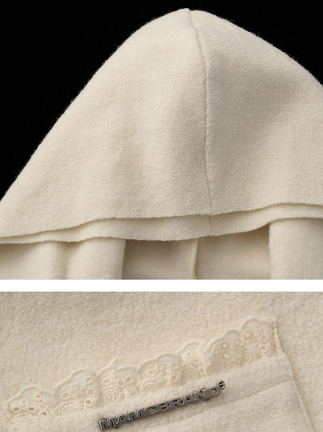 mamc Plush Double Layer Oversized Lapel Tie Women's Wool Blend Short Coats