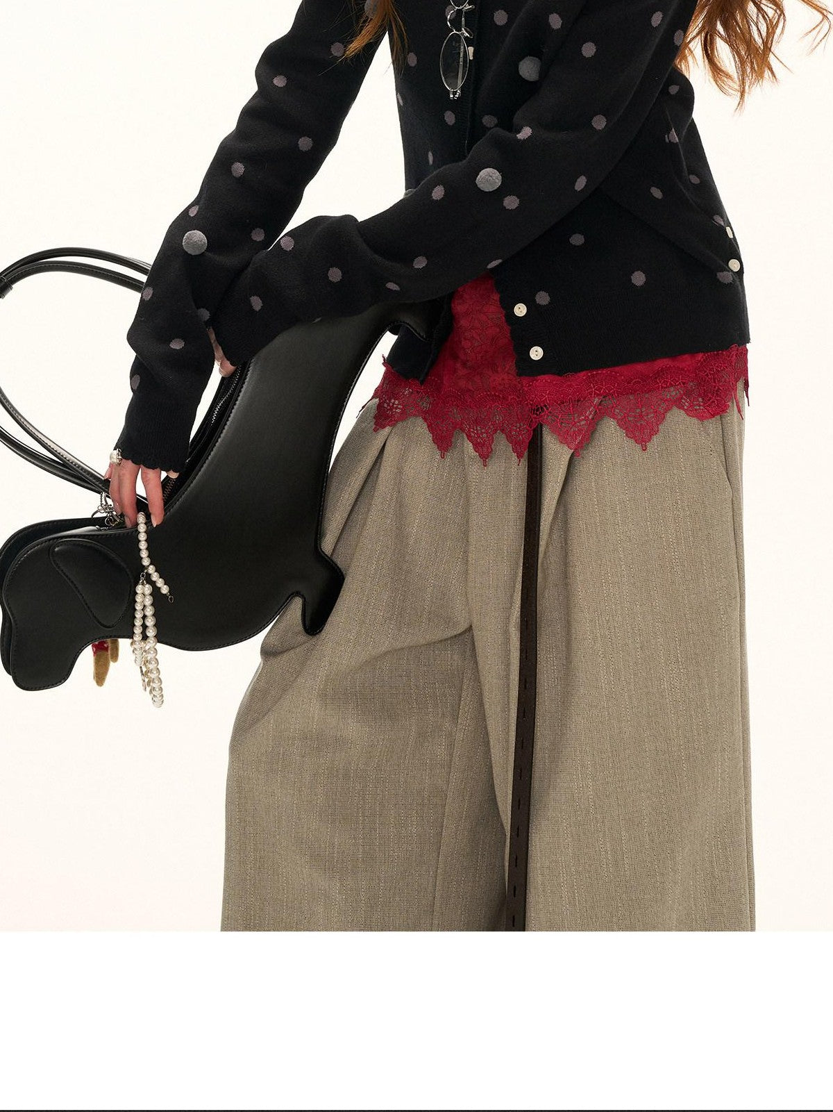 mamc Polka Dot Asymmetrical Cinched Waist Slim Fit Women's Viscose Blend Cardigans