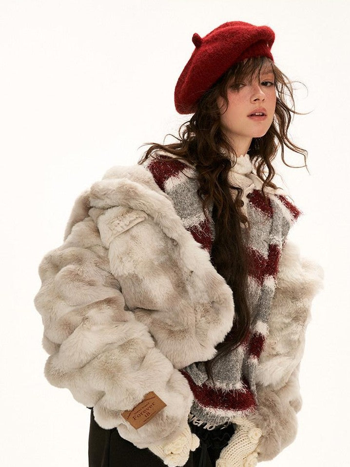 mamc Pom Pom Plush Three Dimensional Lapel Short Women's Polyester Fleece Jackets