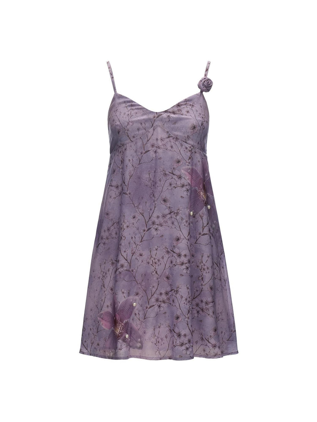 mamc Purple Floral Print French Style Women's Polyester Slip Mini Dresses