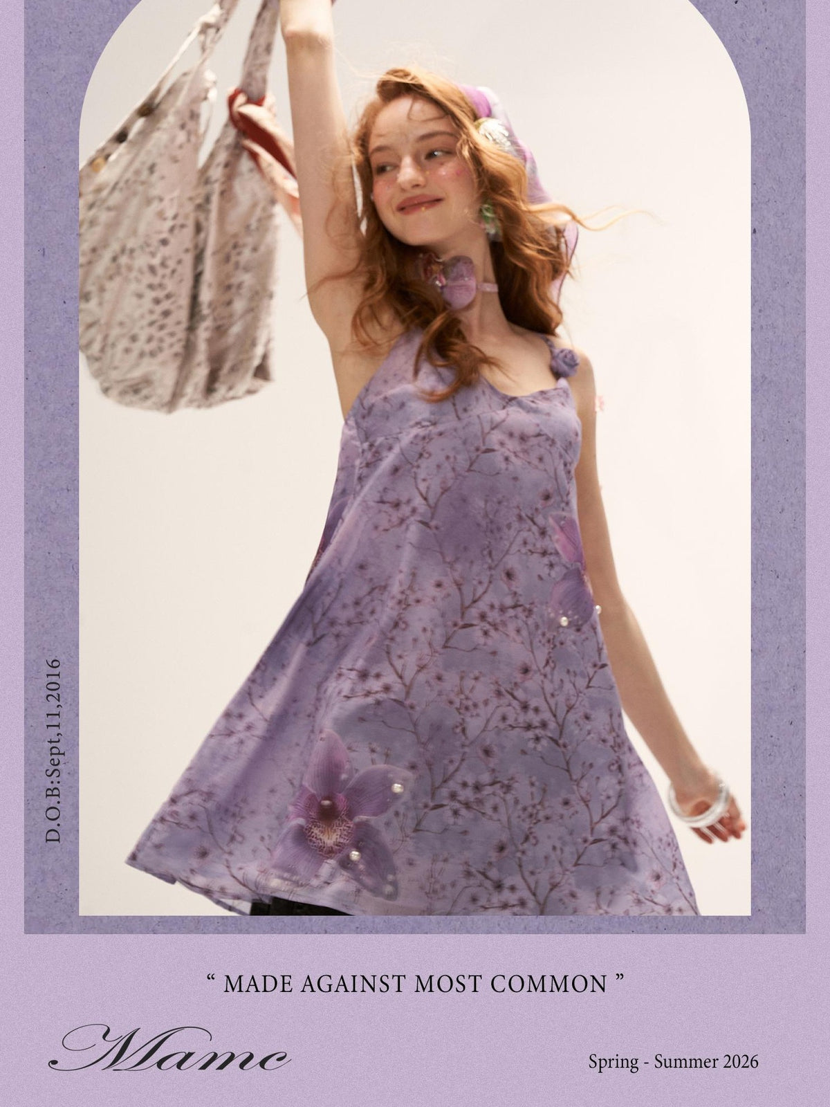 mamc Purple Floral Print French Style Women's Polyester Slip Mini Dresses