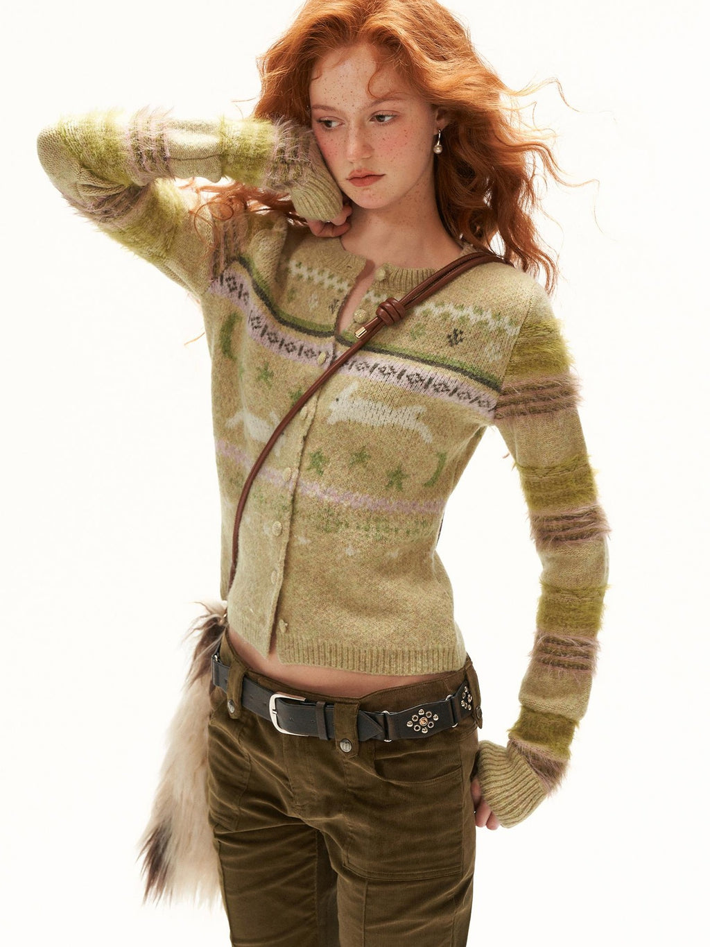 mamc Rabbit Fair Isle Animal Pattern Women's Acrylic Cardigans