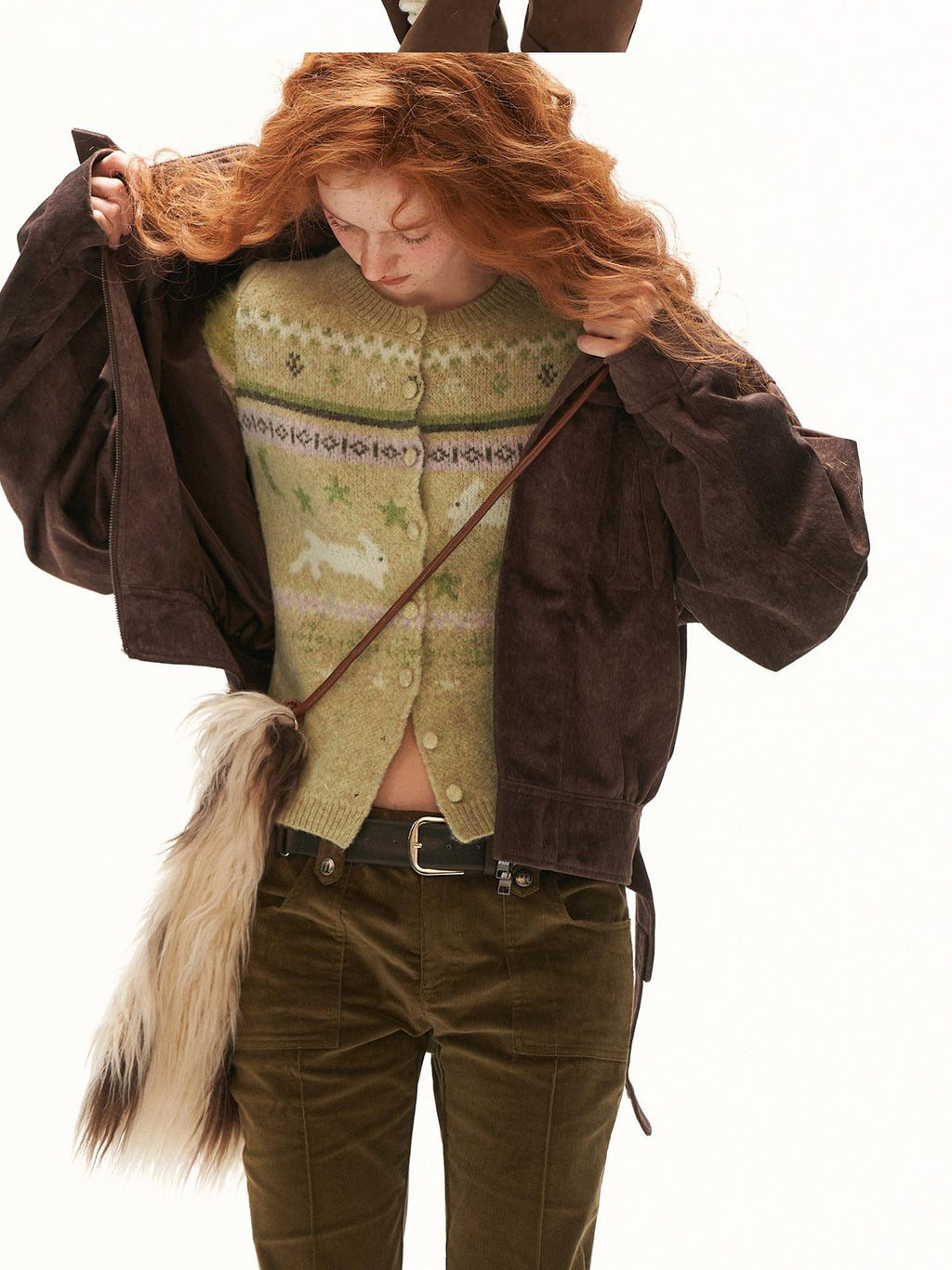 mamc Rabbit Fair Isle Animal Pattern Women's Acrylic Cardigans