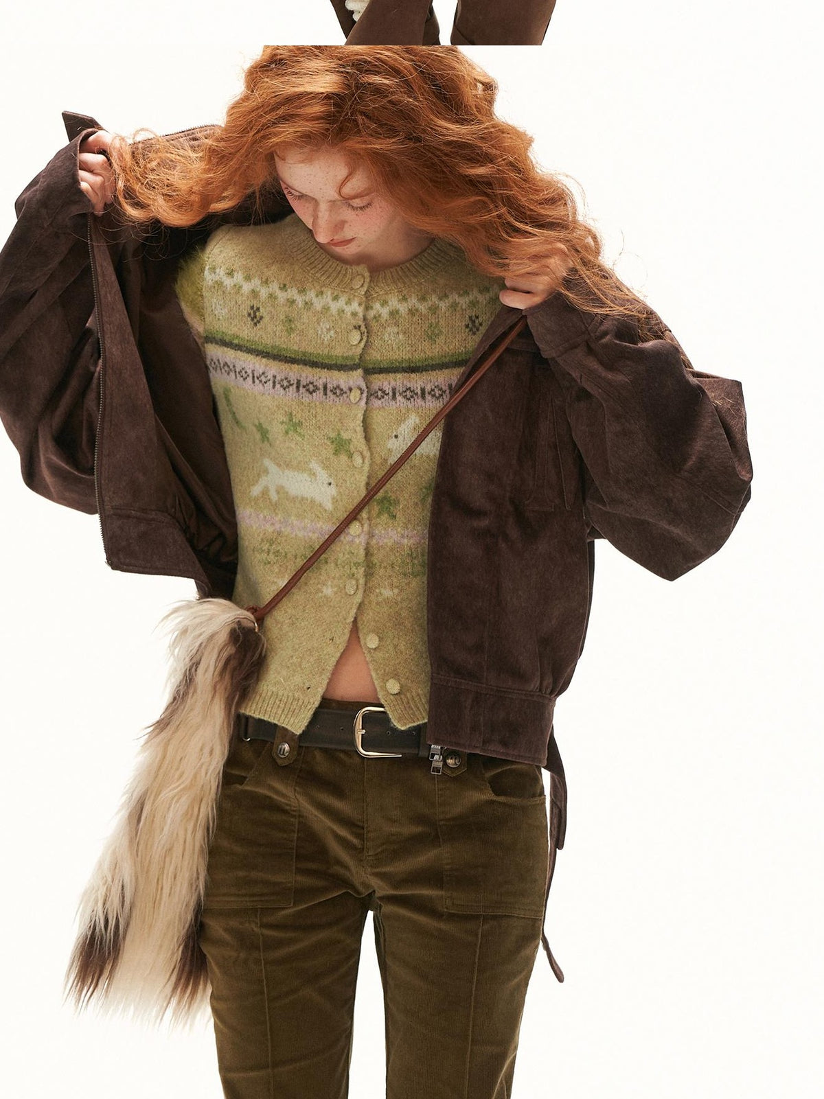 mamc Rabbit Fair Isle Animal Pattern Women's Acrylic Cardigans