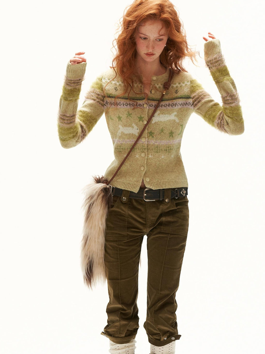 mamc Rabbit Fair Isle Animal Pattern Women's Acrylic Cardigans