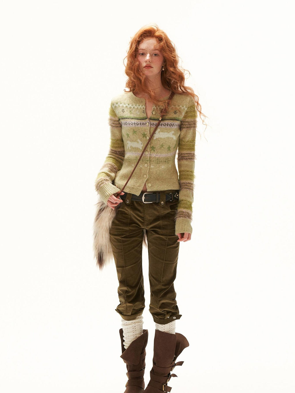 mamc Rabbit Fair Isle Animal Pattern Women's Acrylic Cardigans