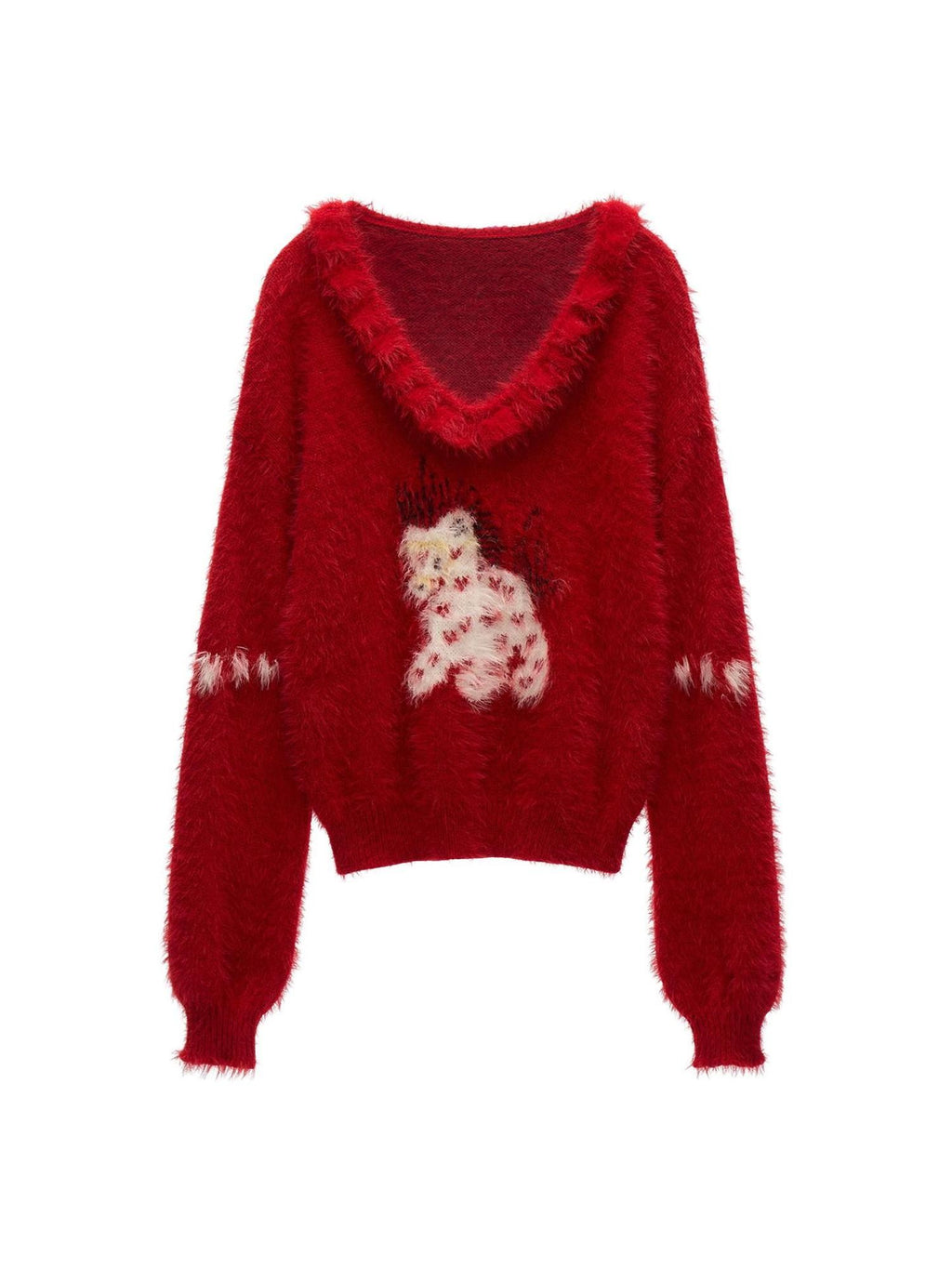 mamc Red Heart Pony Doll Collar Loose Fit Women's Polyamide Knit Sweaters