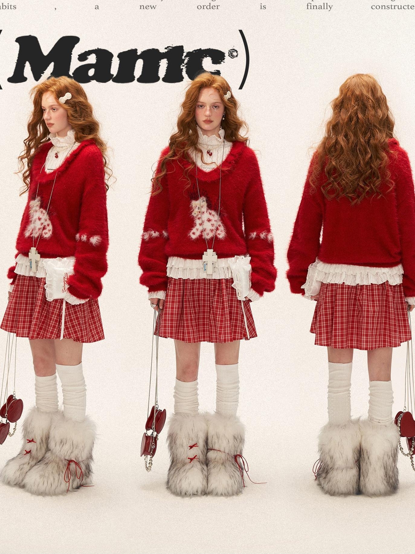 mamc Red Heart Pony Doll Collar Loose Fit Women's Polyamide Knit Sweaters