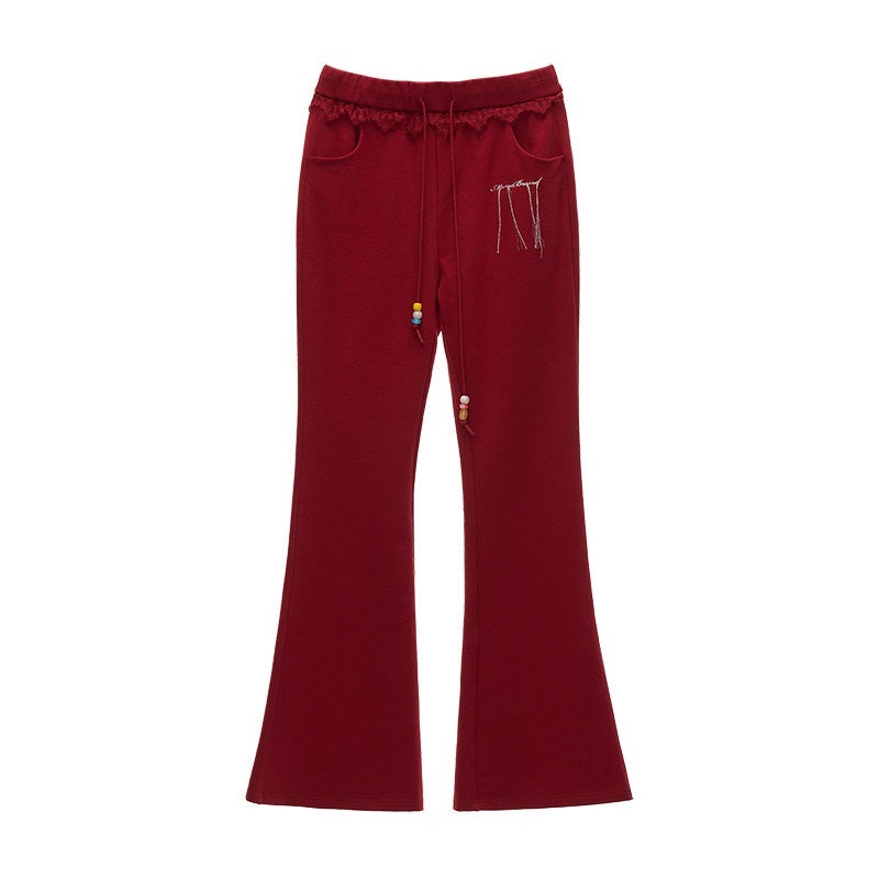 mamc_Red_Lace_Drawstring_Low_Waist_Slim_Women's_Cotton_Blend_Flare_Pants_916038908690_MISSTT