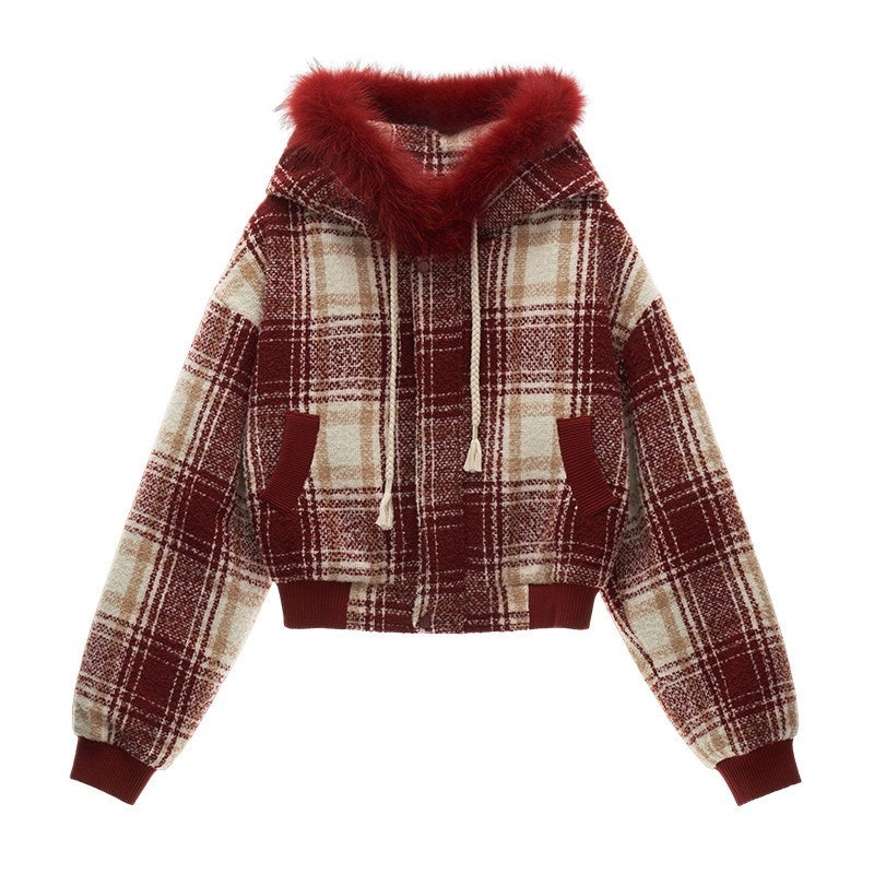 mamc_Red_Woven_Plaid_Patchwork_Hooded_Lapel_Women's_Polyester_Fleece_Jackets_860428426006_MISSTT