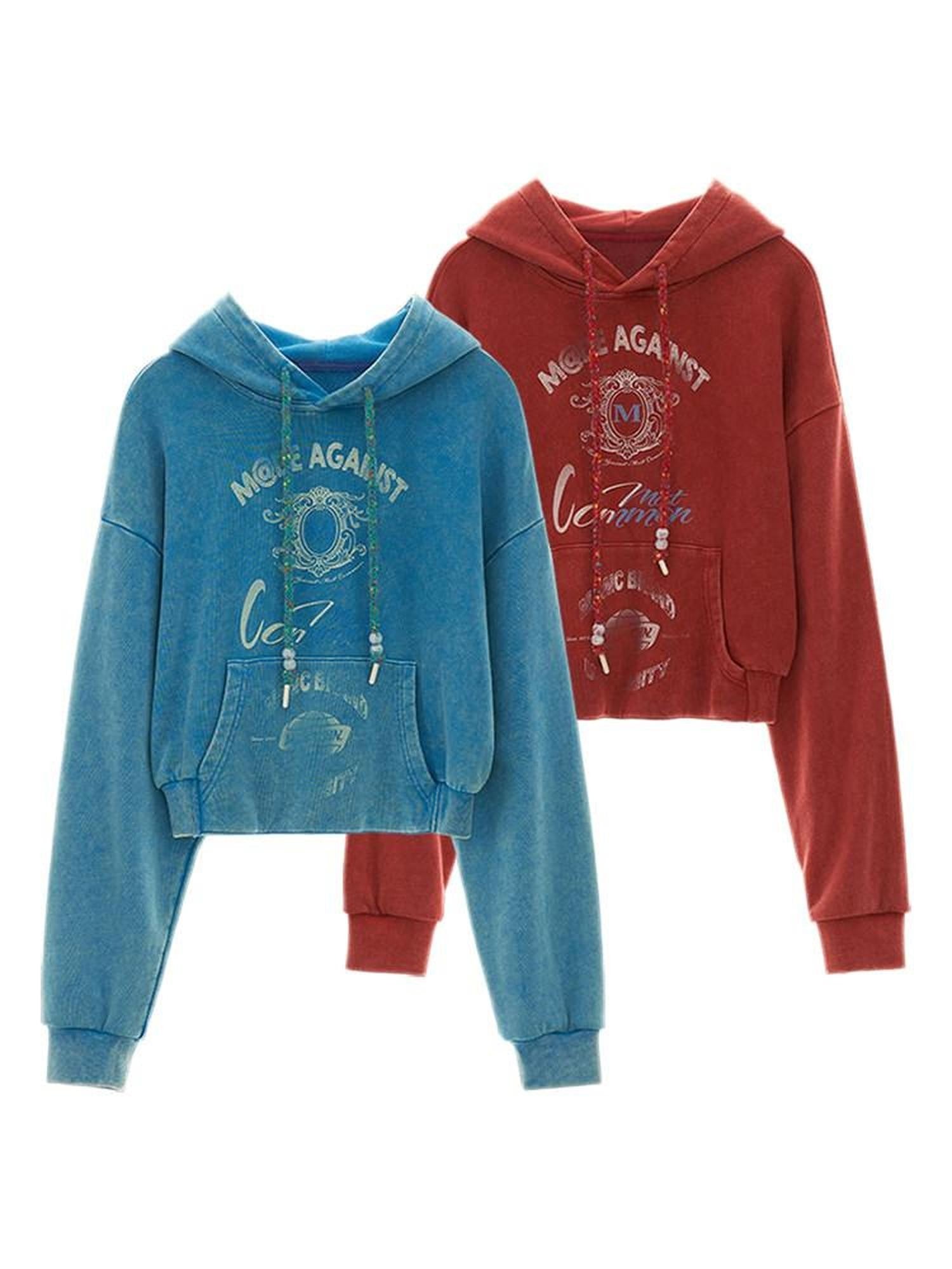 mamc Relaxed Cropped Logo Letter Hooded Women's Cotton Sweatshirts