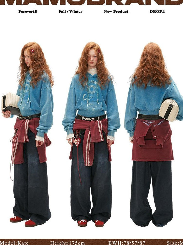 mamc Relaxed Cropped Logo Letter Hooded Women's Cotton Sweatshirts