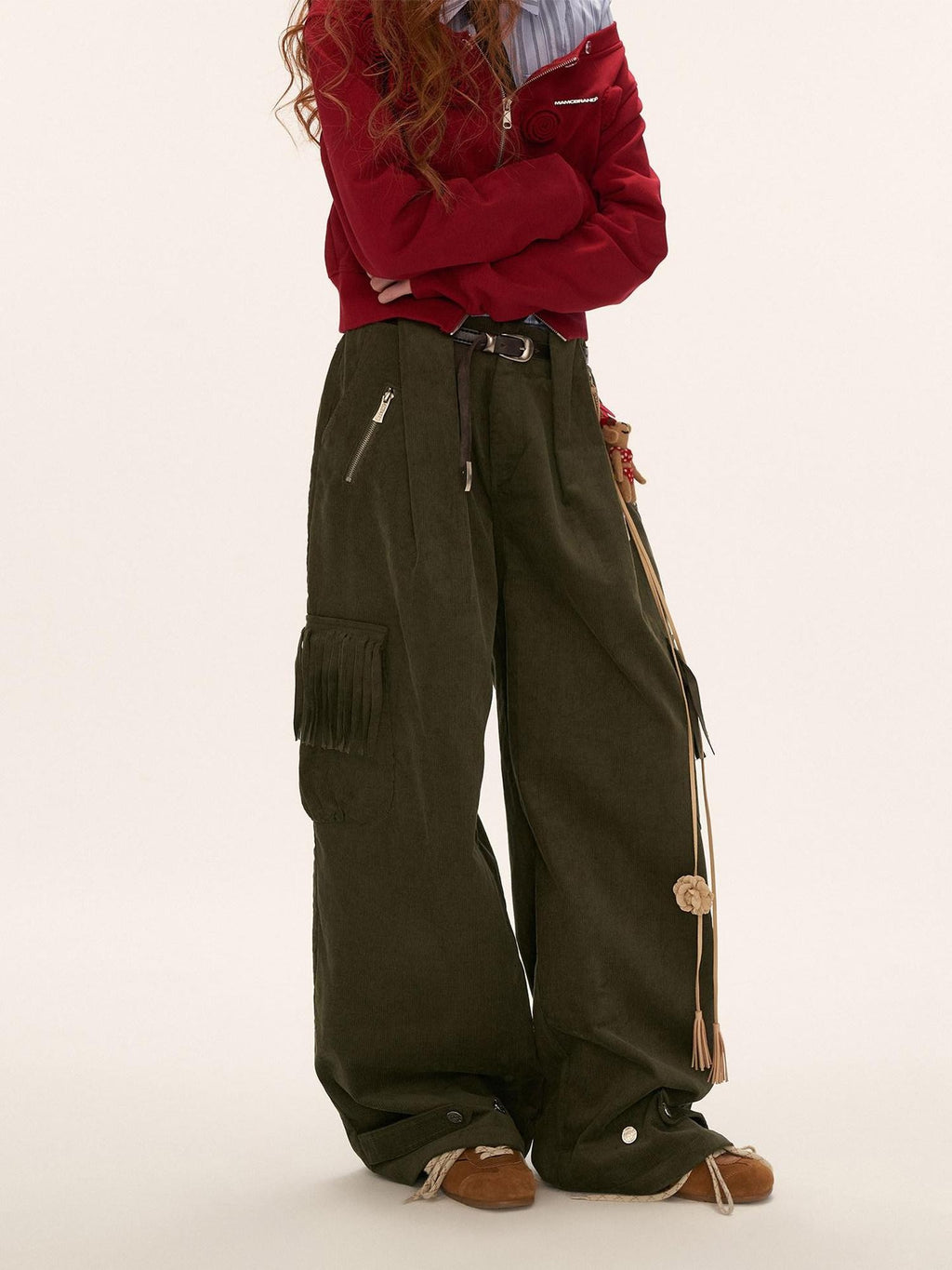 mamc Retro Fringe Pocket Corduroy Loose Women's Cotton Straight-leg Pants