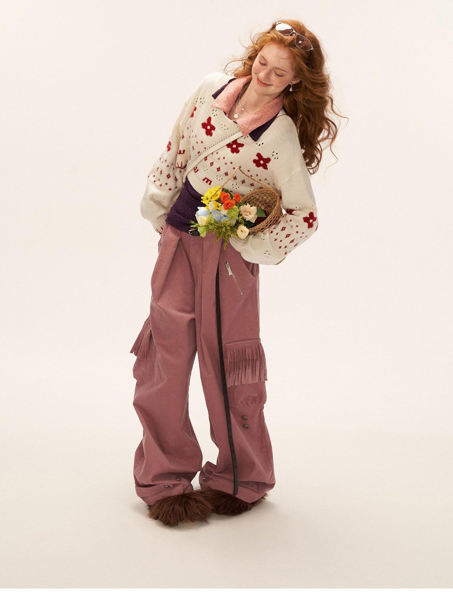 mamc Retro Fringe Pocket Corduroy Loose Women's Cotton Straight-leg Pants