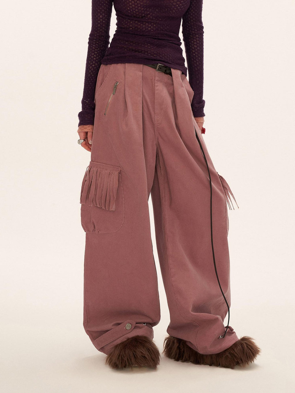 mamc Retro Fringe Pocket Corduroy Loose Women's Cotton Straight-leg Pants