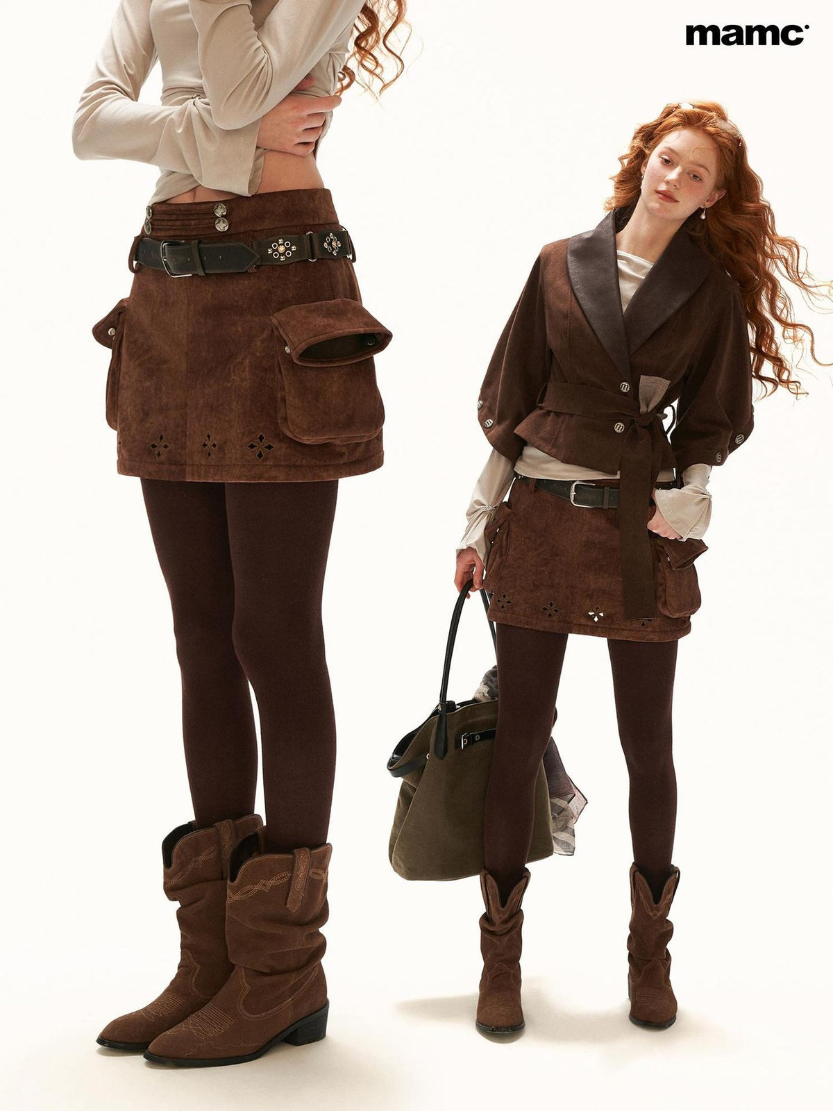 mamc Soft Suede Fold Over Pocket A Line Women's Polyester Mini Skirts