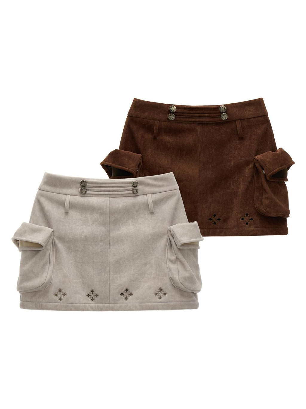 mamc Soft Suede Fold Over Pocket A Line Women's Polyester Mini Skirts