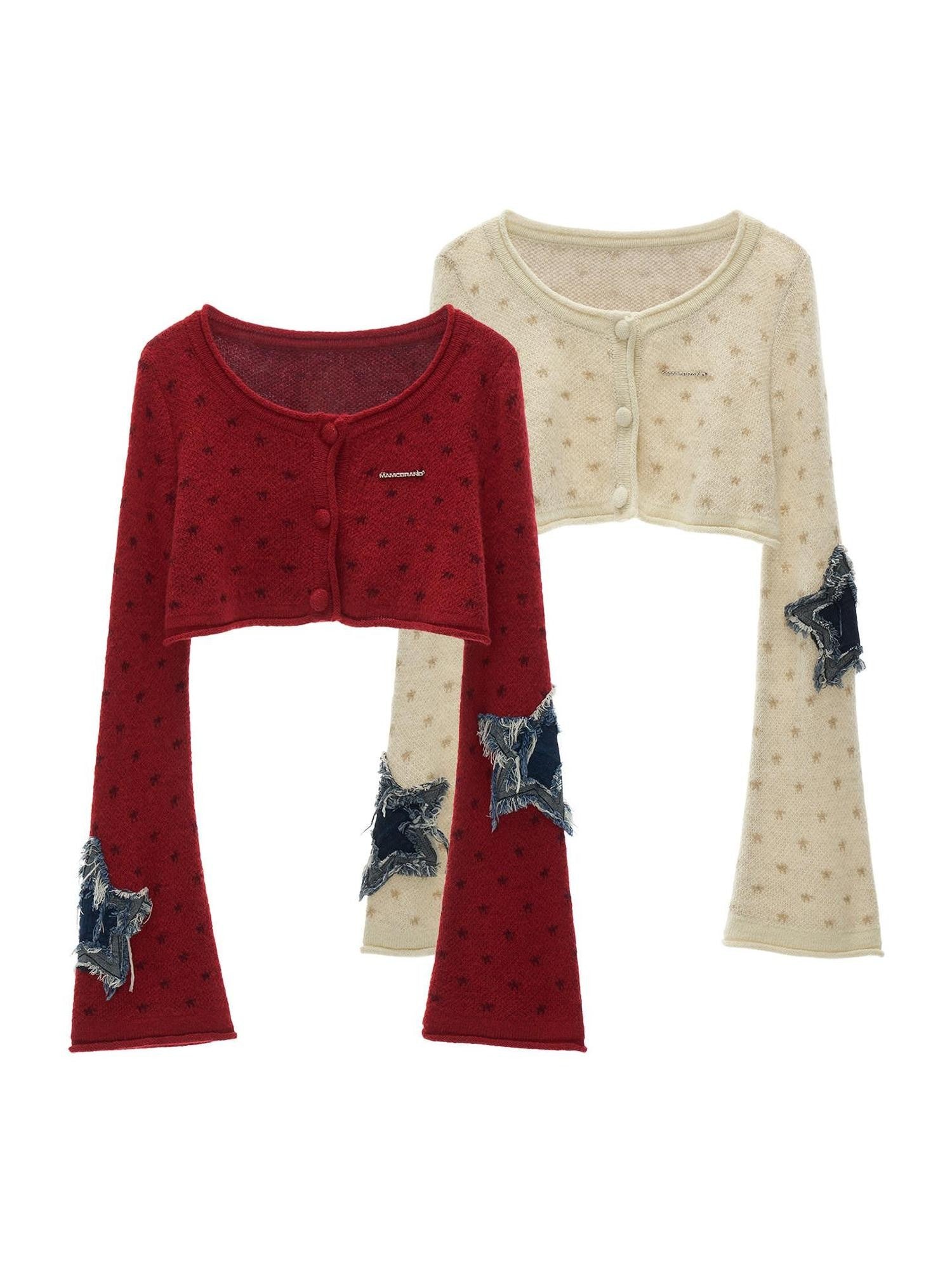 mamc Star Patch Slim Fit Long Sleeve Women's Wool Blend Cropped Cardigans