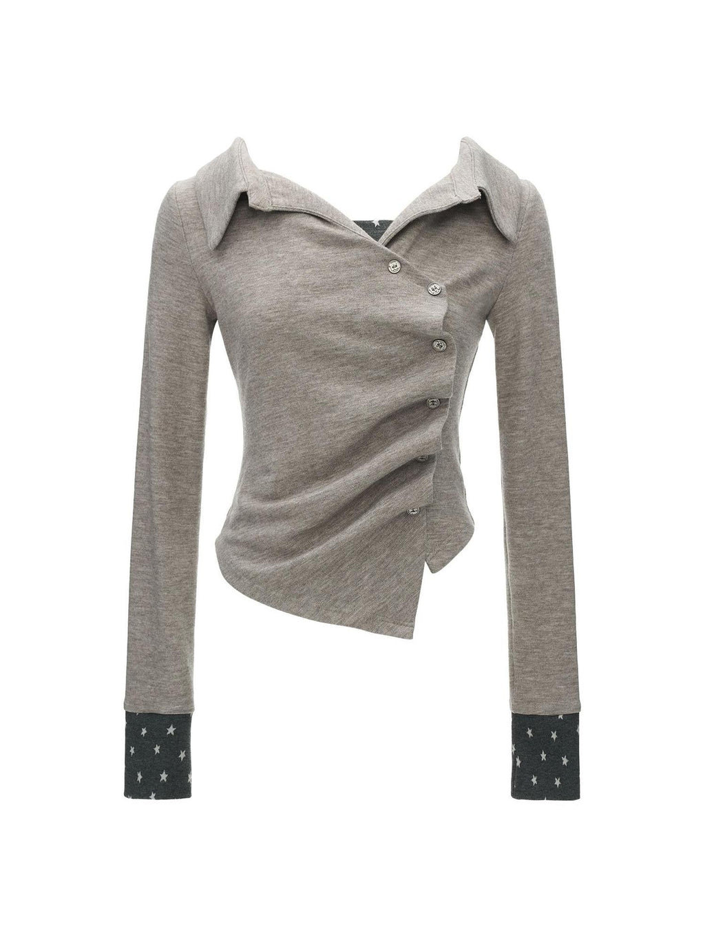 mamc Star Print Faux Two Piece Lapel Women's Viscose Cardigans
