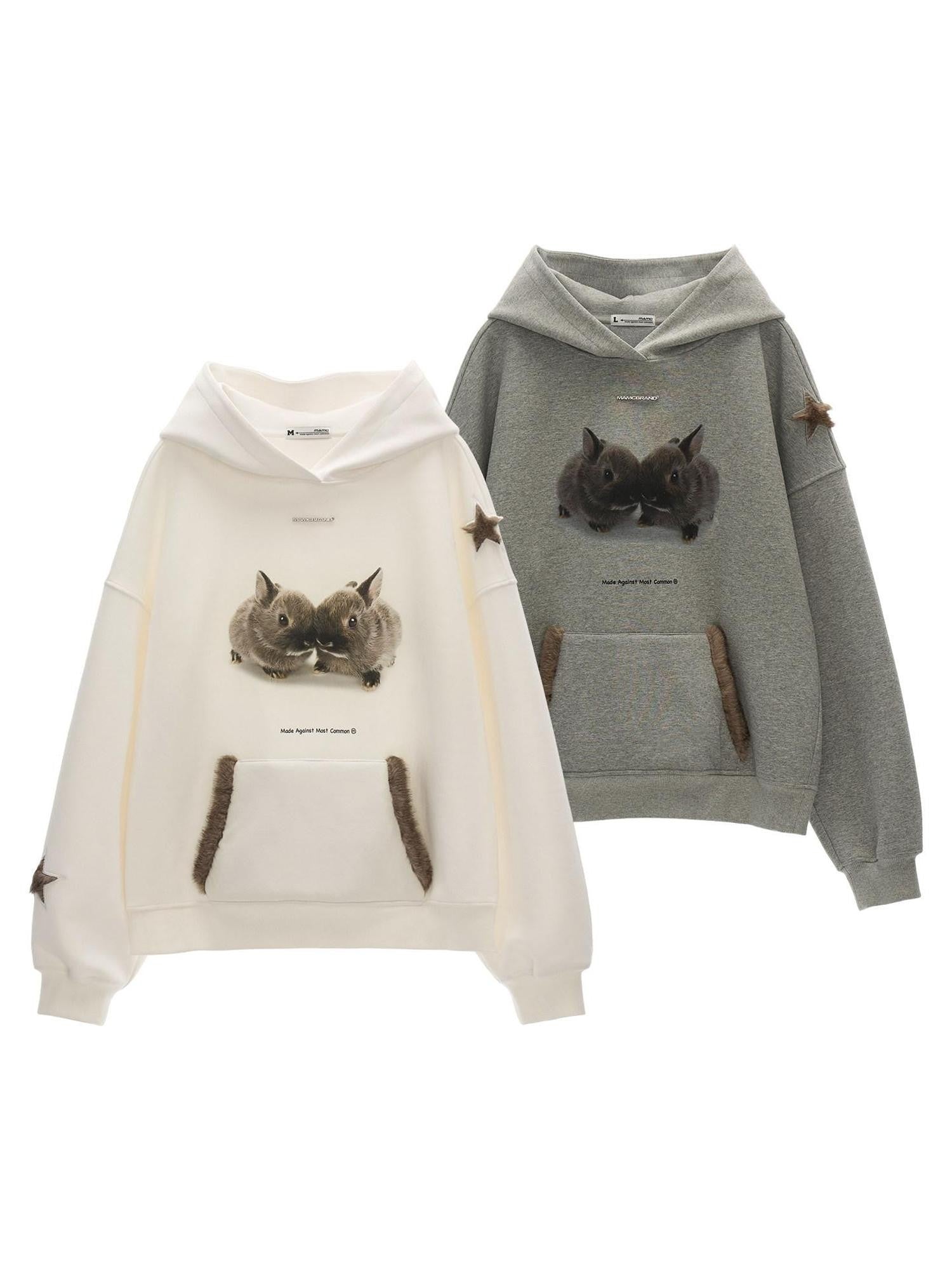 mamc Star Rabbit Cartoon Pocket Pullover Hooded Loose Women's Cotton Hoodies