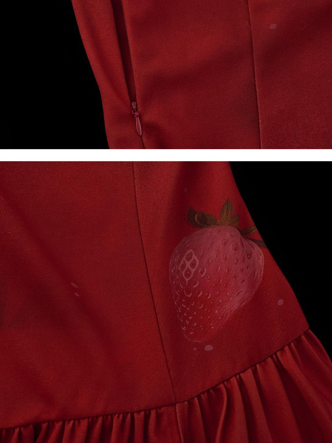 mamc Strawberry Print Cinched Waist Women's Polyester Strapless Maxi Dresses