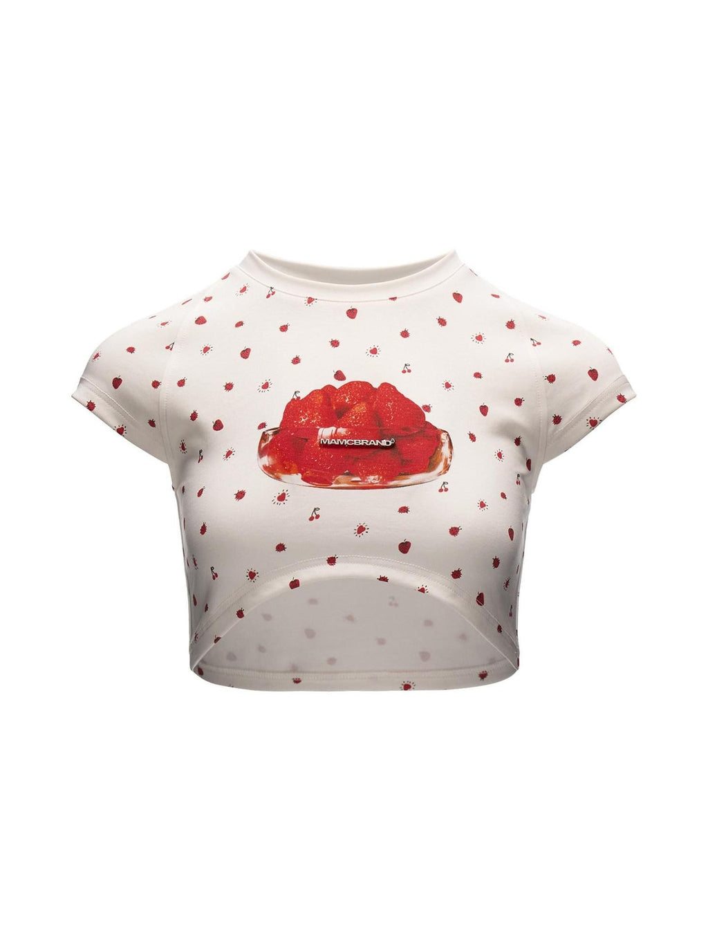 mamc Strawberry Print Short Sleeve Slim Women's Cotton Blend Crop Tops