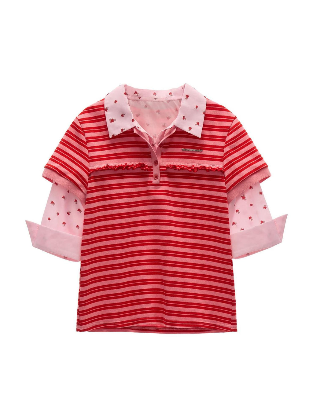 mamc Striped Faux Layered Polo Cross Print Women's Cotton Short Sleeve T-shirts