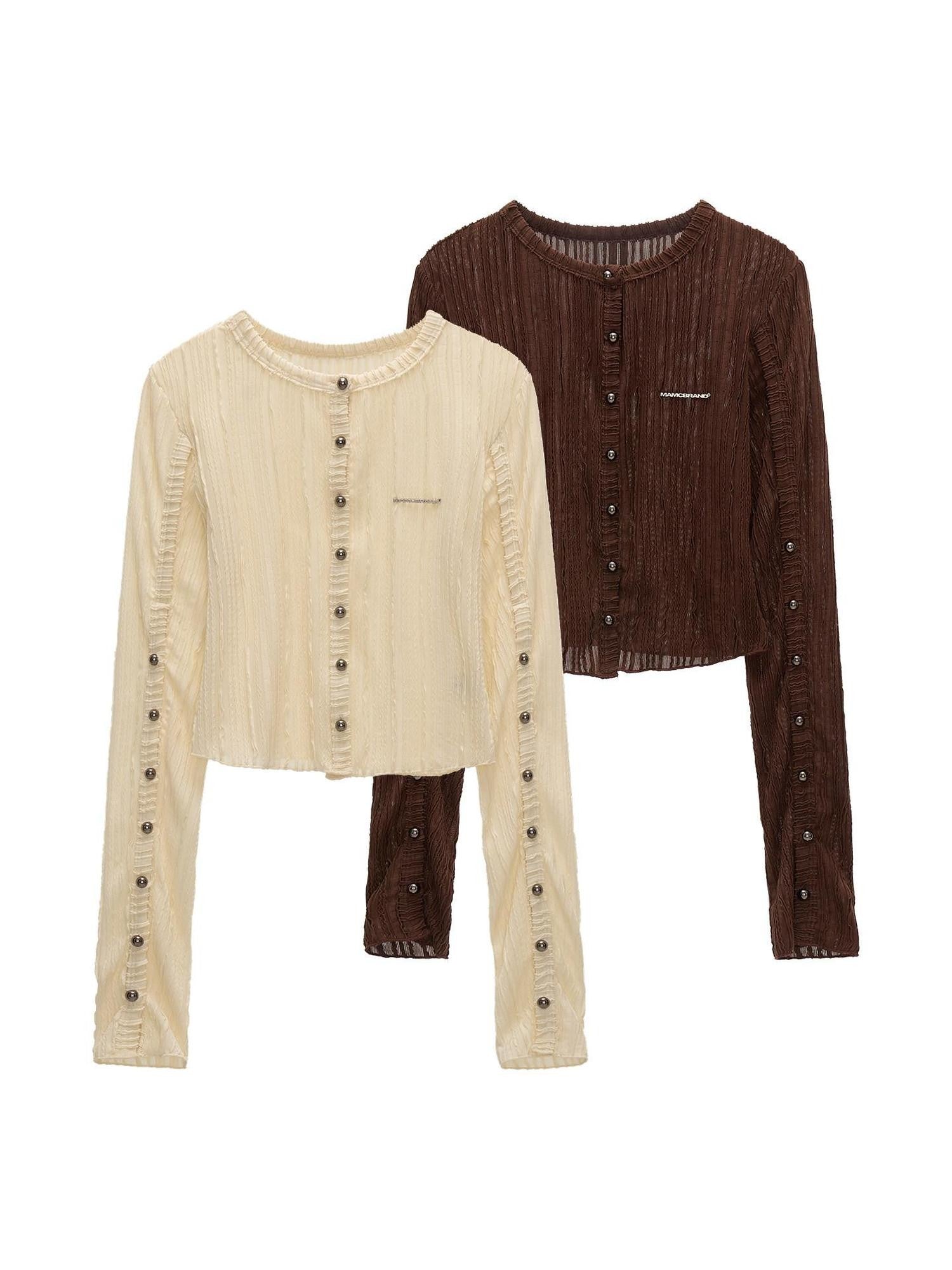 mamc Striped Multi Button Knit Long Sleeve Women's Polyester Spandex Blend Cardigans