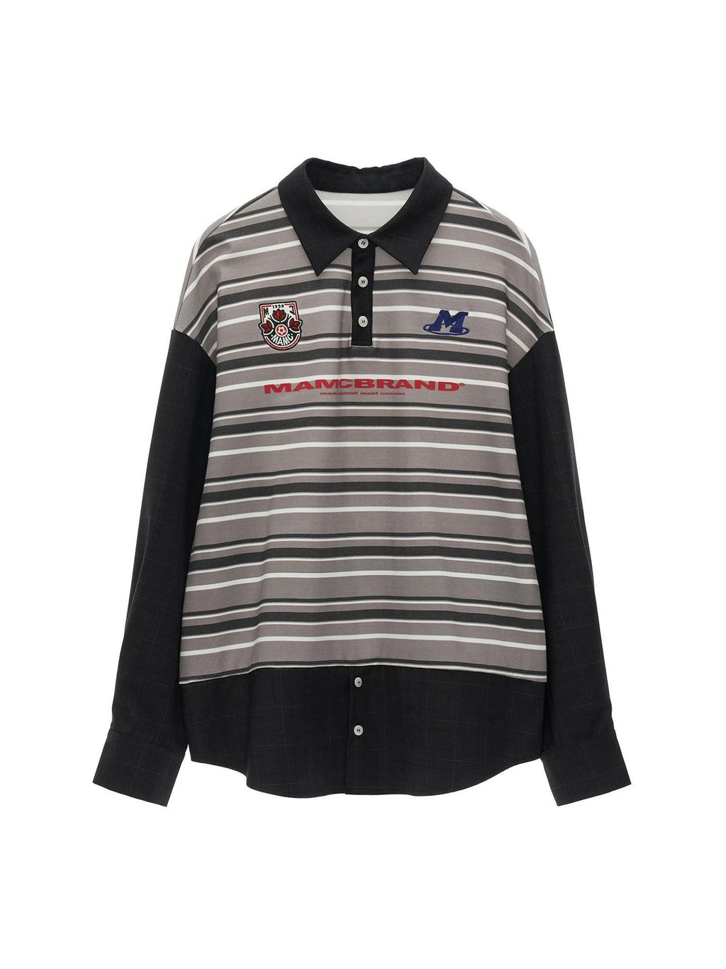 mamc Striped Patchwork Polo Collar Women's Cotton Blend Long Sleeve T-shirts