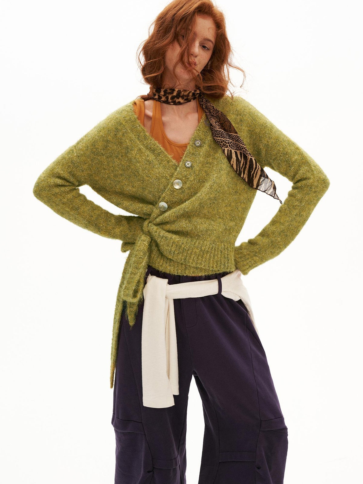 mamc Textured Cross Strap Button Women's Cotton Cardigans